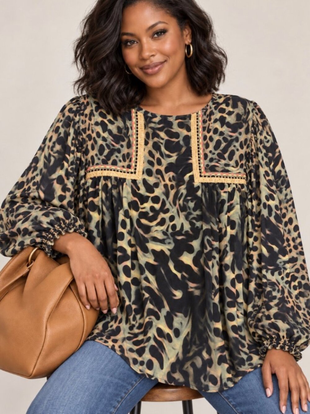 Blank London | Anthropologie Joelle Leopard Peasant Blouse | Size Small
